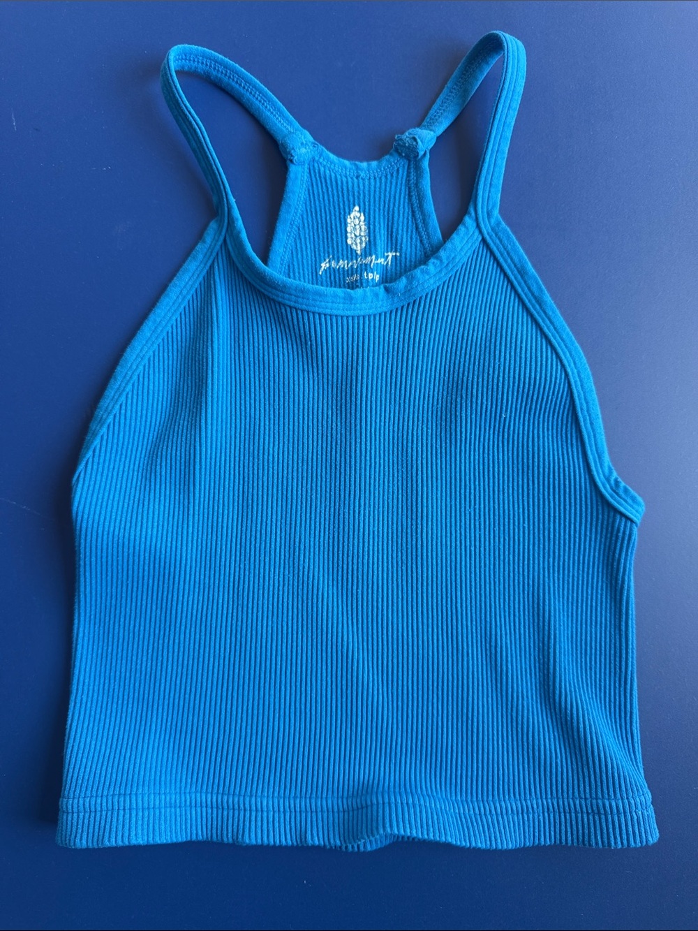 Ribbed Halter Crop Tank Top - Blue Free People Movement XS/S